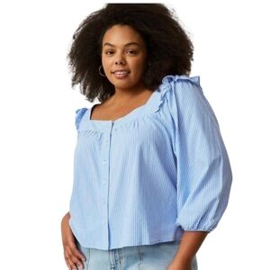 Torrid Blue Ruffled Trim Top Sz 3